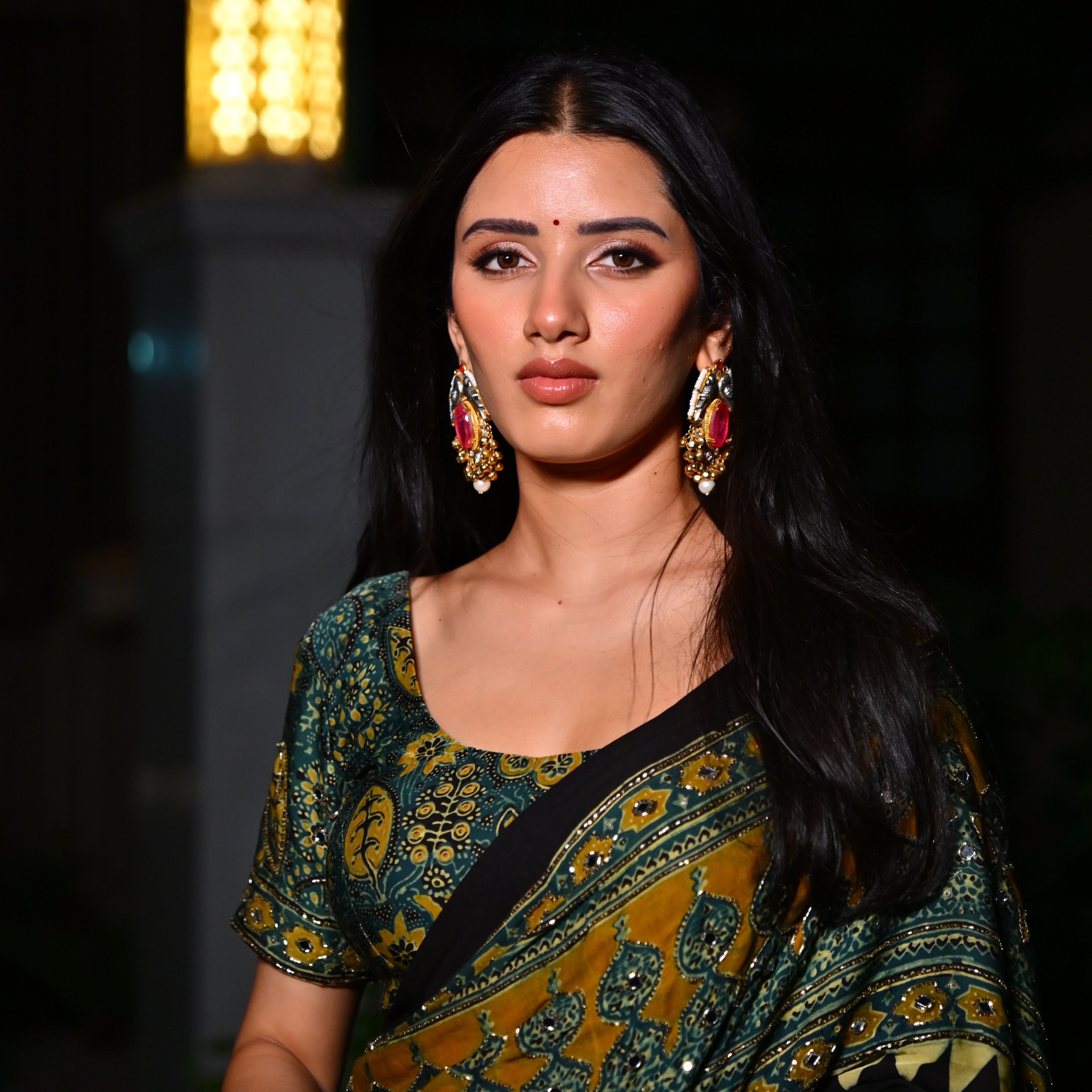 Neetu Bisht Poses In A Vibrant Printed Saree