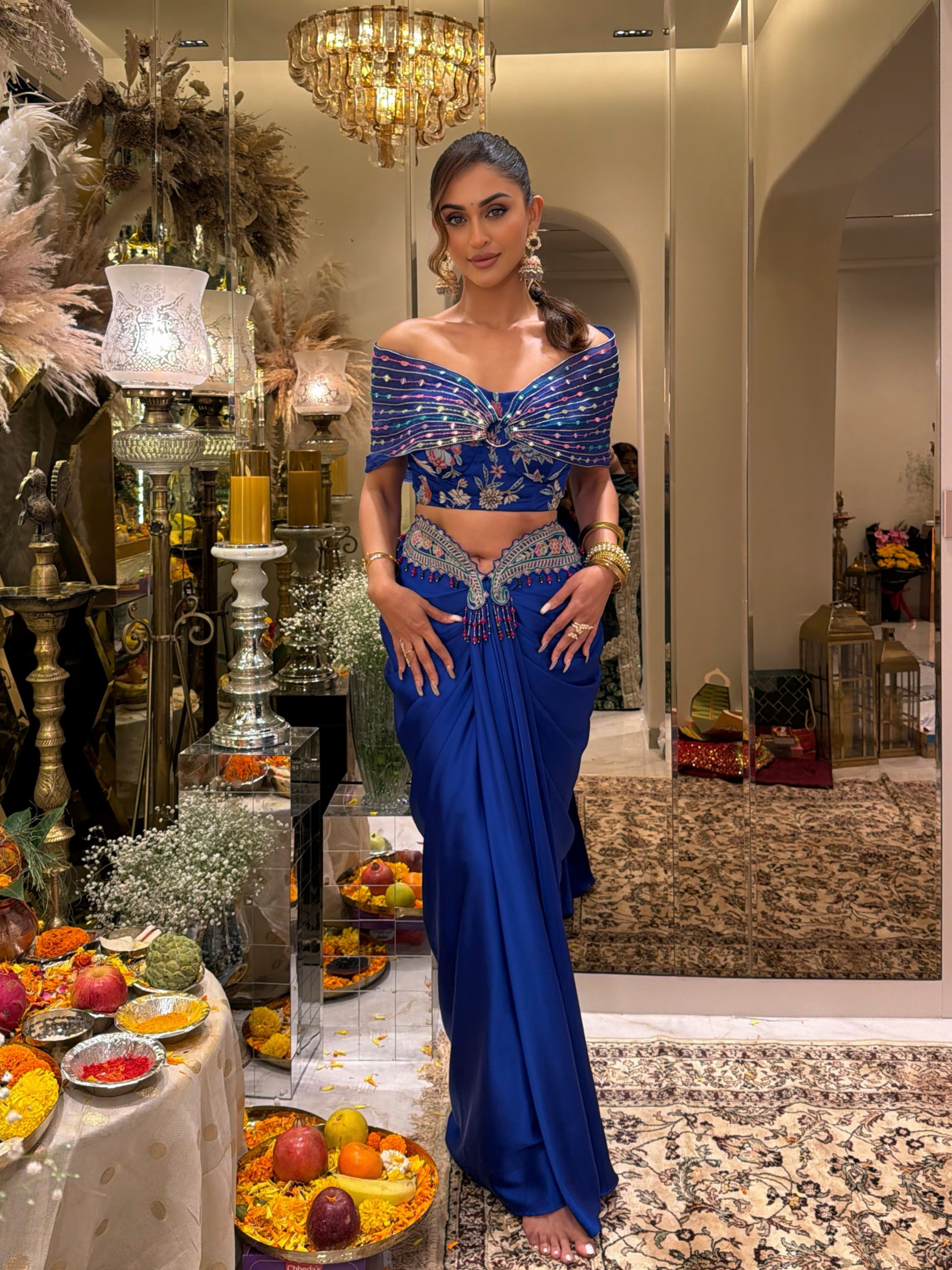 Krystle D'souza Stuns In A Royal Blue Saree Look