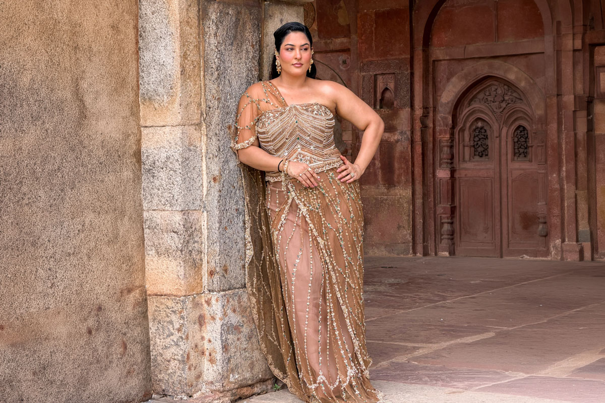 Sakshi Sindwani Shimmering Drape Gown is the Ultimate Festive Look