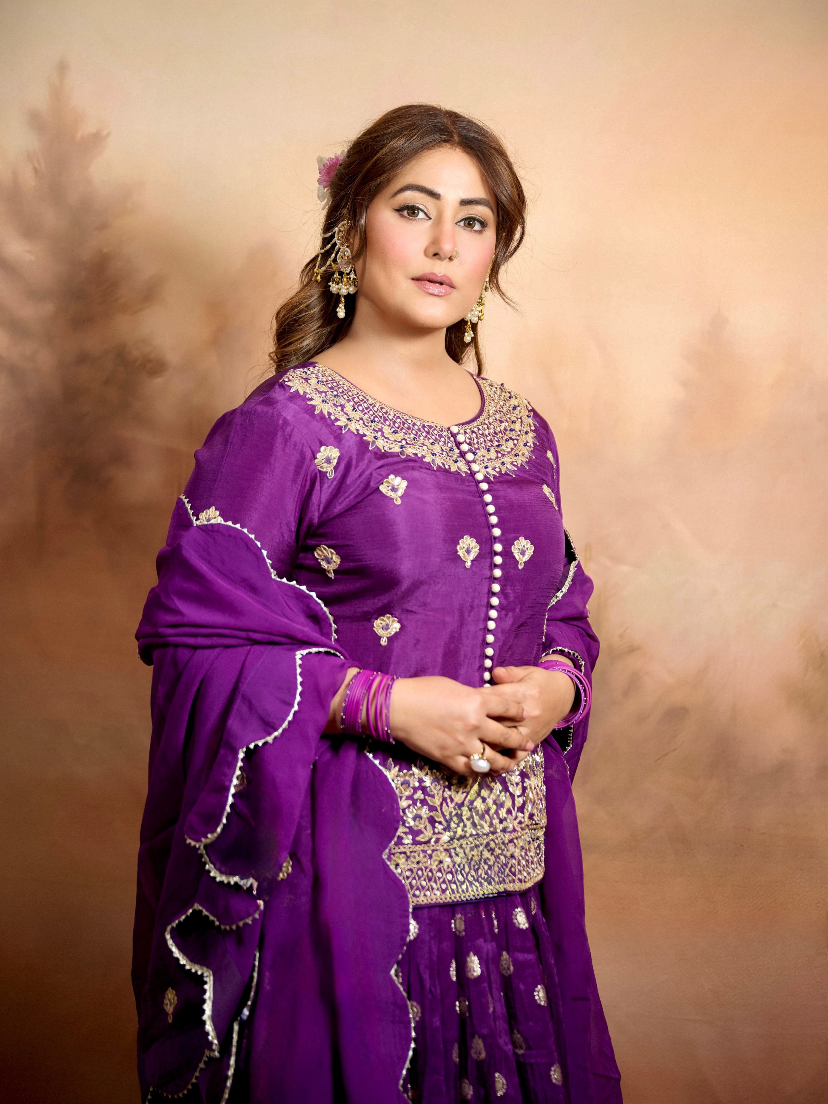 Hina Khan Serves Royal Ethnic Elegance In A Statement Purple Lehenga