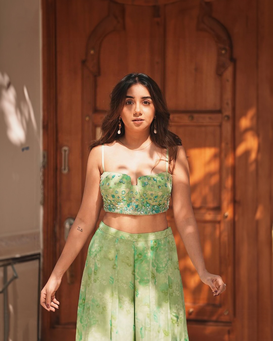 Whimsical in Green: Prajakta's Palazzo Parade with a Corset Twist