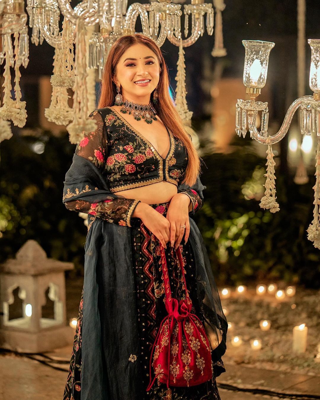 Setting Bridesmaid Trends: Aashna Shroff in a Mesmerizing Floral Black Green Lehenga
