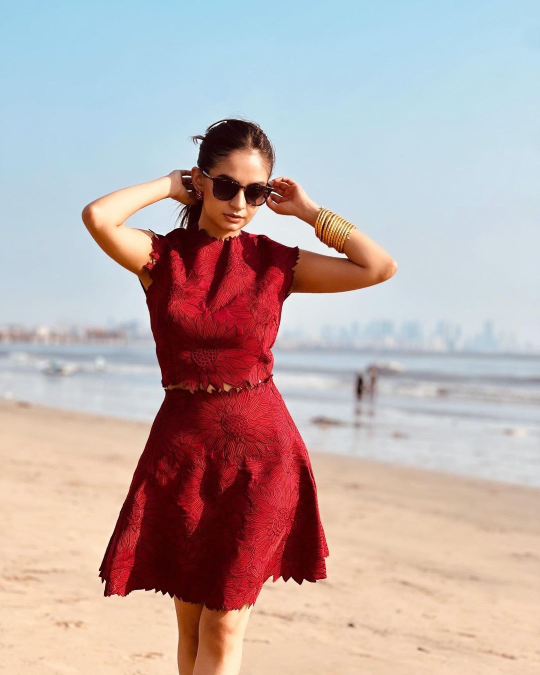 Anushka Sen Looks Chic in Maroon Co-Ord Set