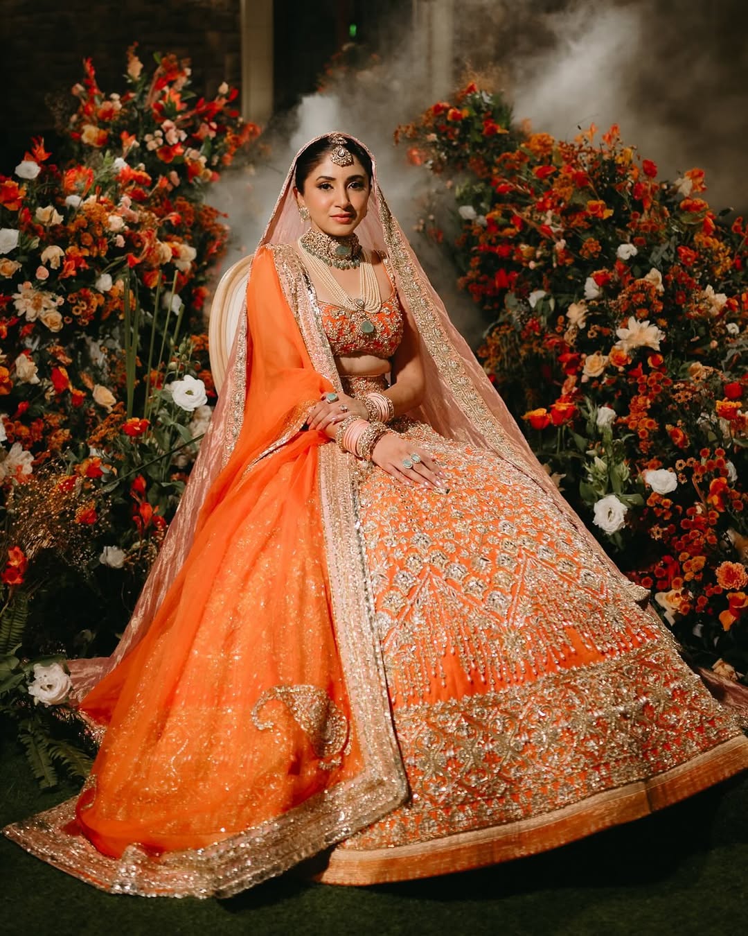 Aashna Shroff Ditches Pastels For A Classic Orange Lehenga On Wedding Day