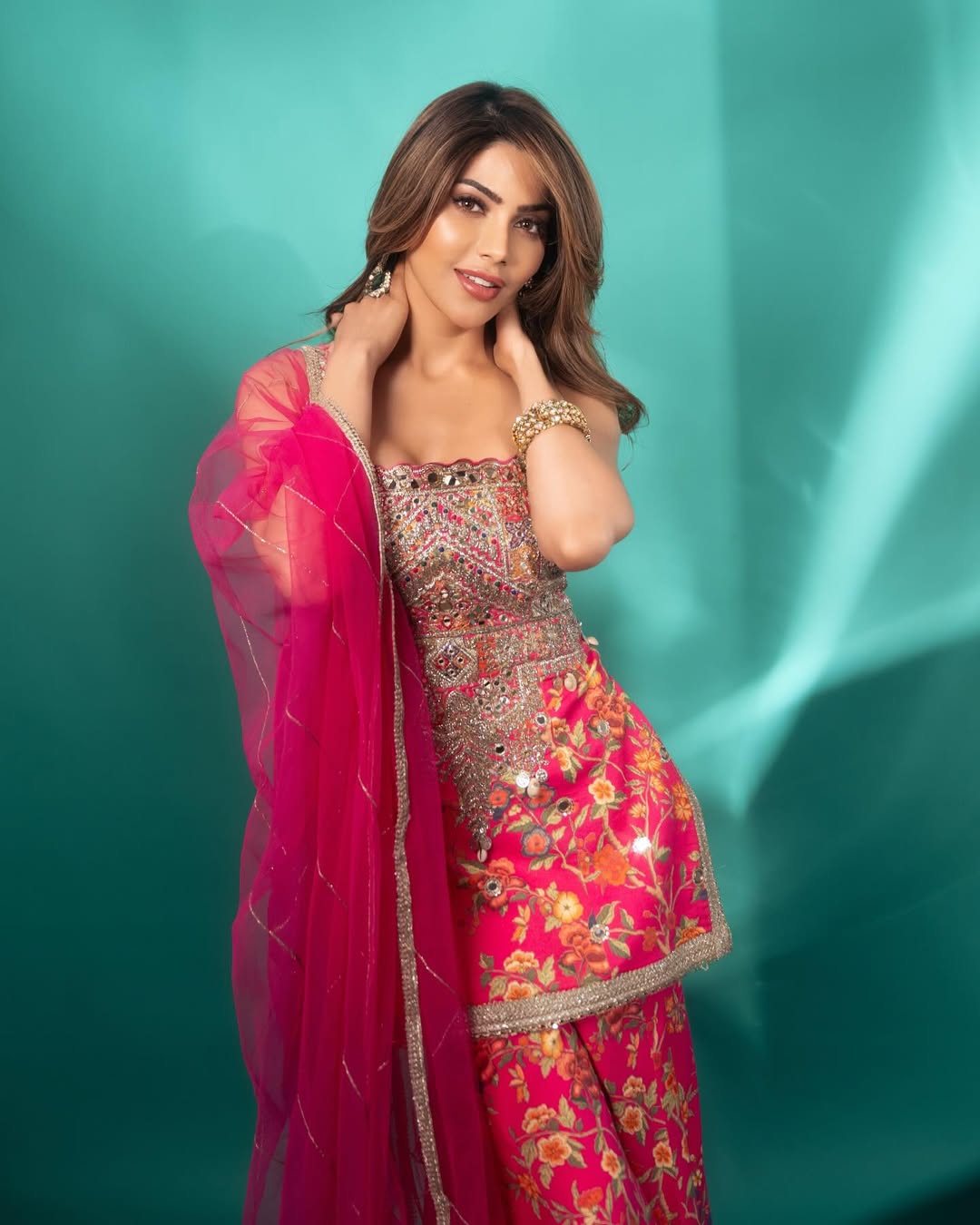 Nikki Tamboli Stuns In Pink Sharara; See Pics