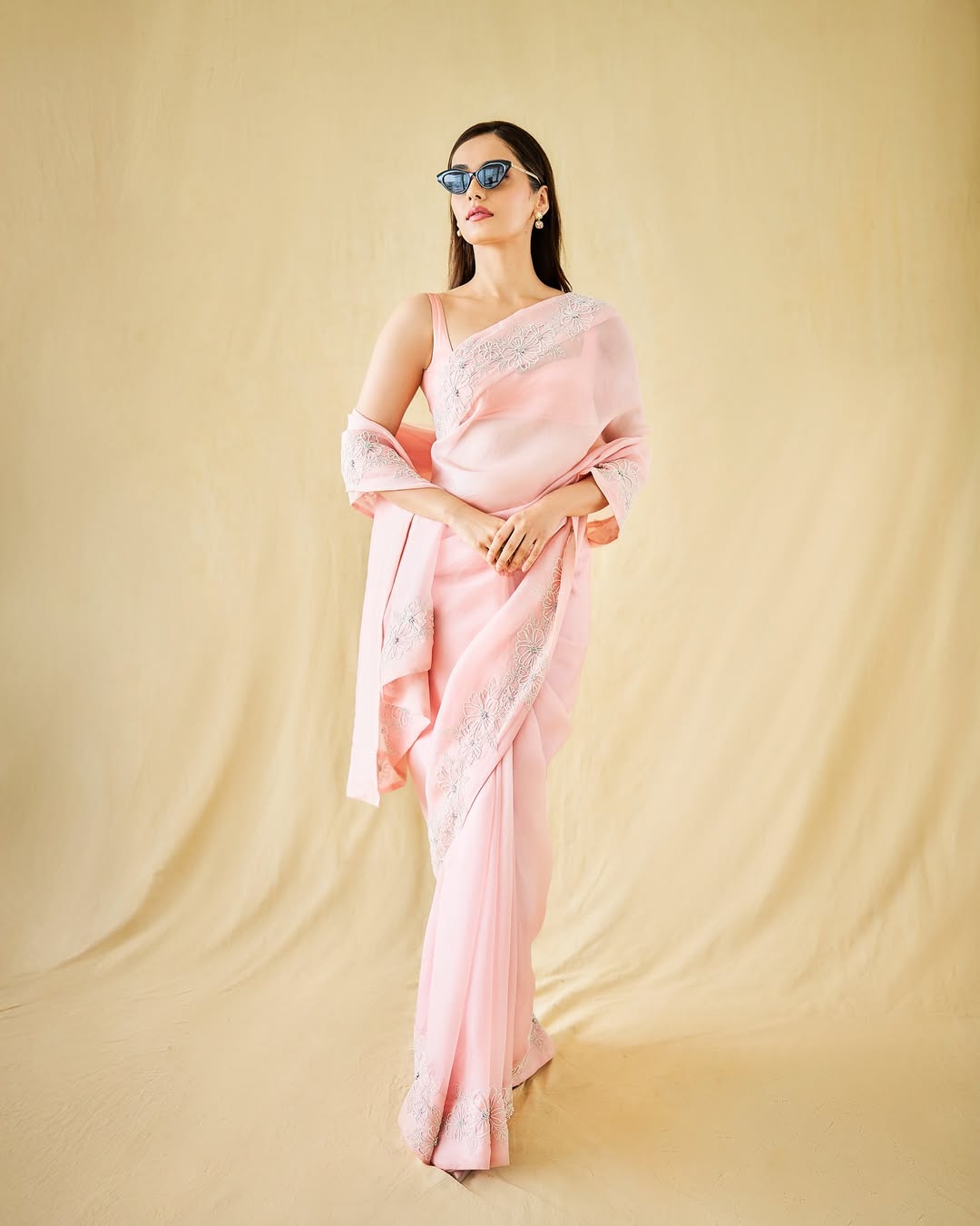 Manushi Chhillar Steals The Show In Pink Chiffon Saree