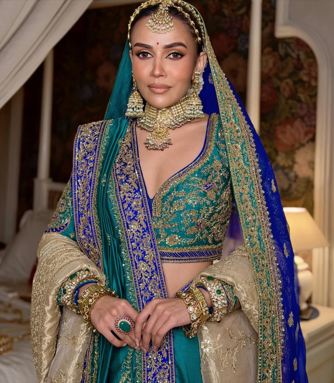 Komal Pandey Channels Regal Glam in Teal and Royal Blue Lehenga