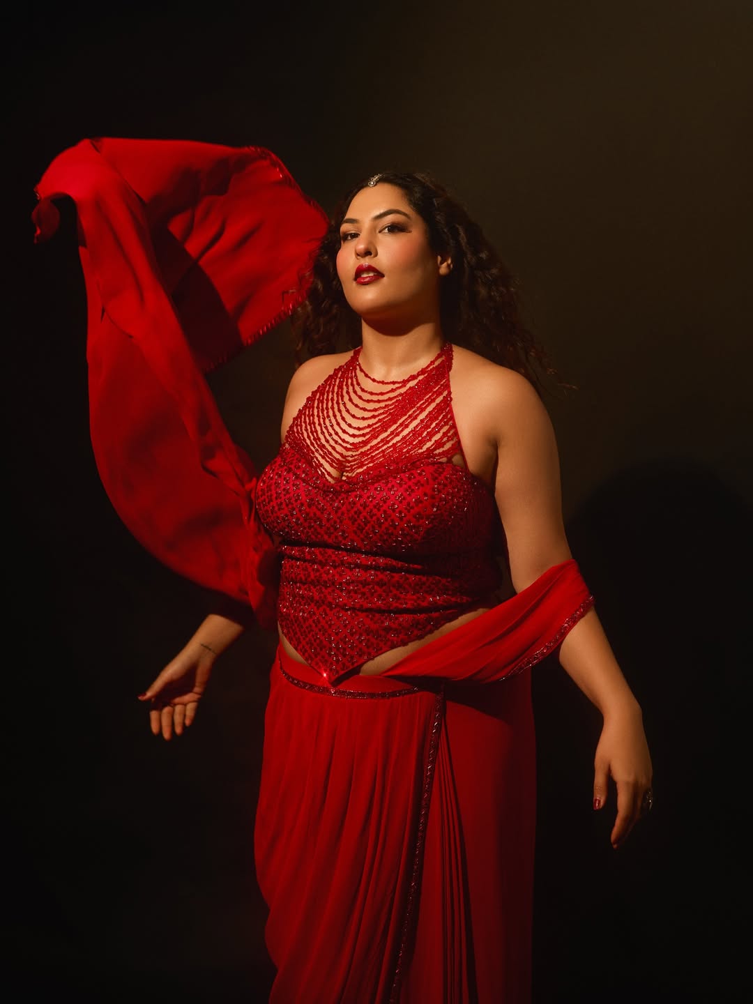 Sakshi Sindwani Turns Up the Heat in Striking Red Saree