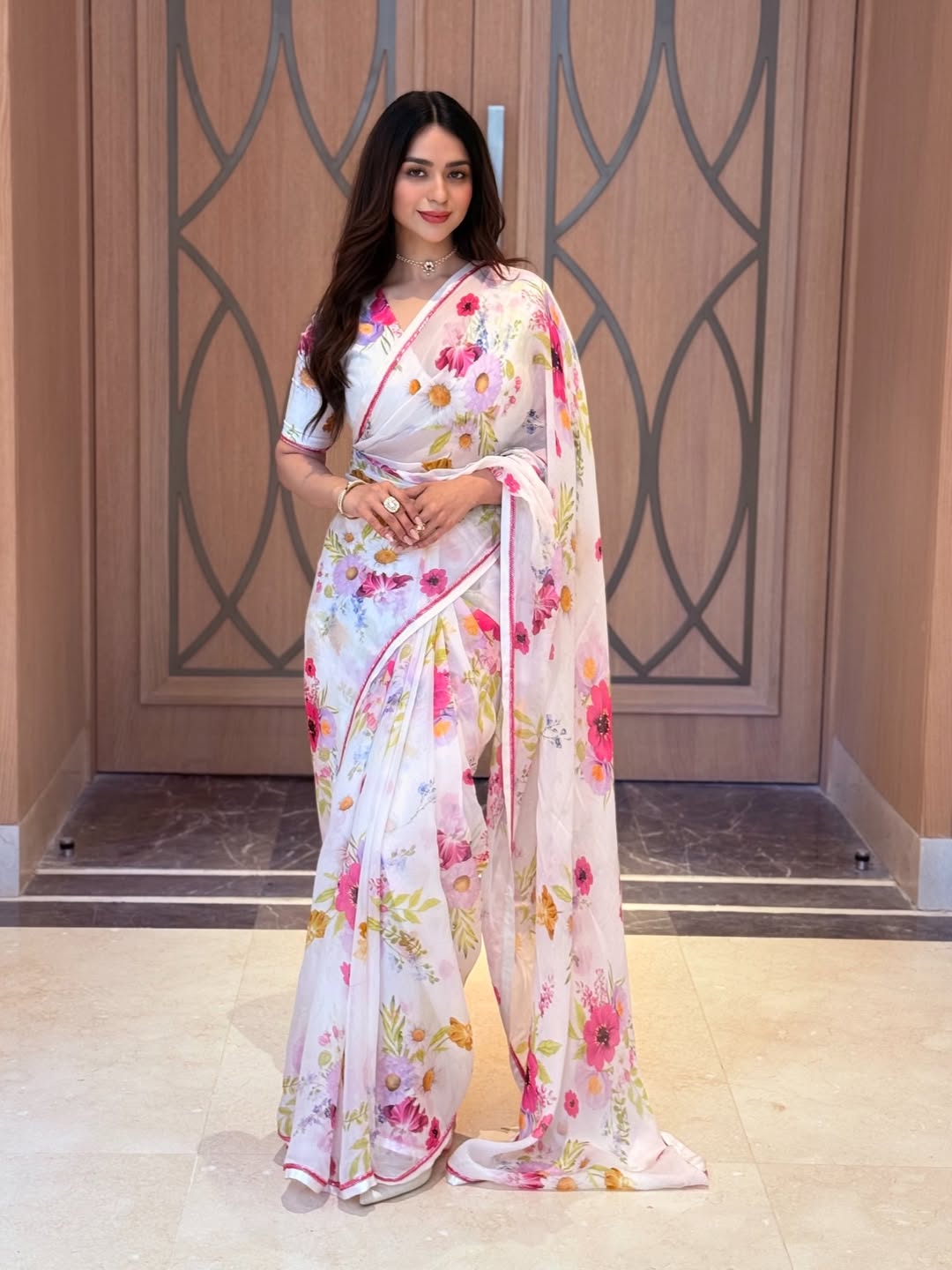 Saundarya Sharma Elegant Floral Saree Look