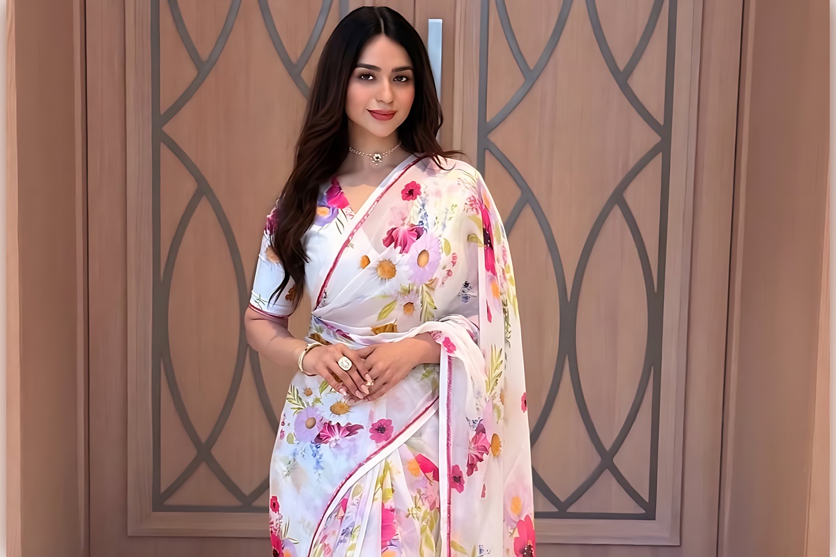 Saundarya Sharma Elegant Floral Saree Look