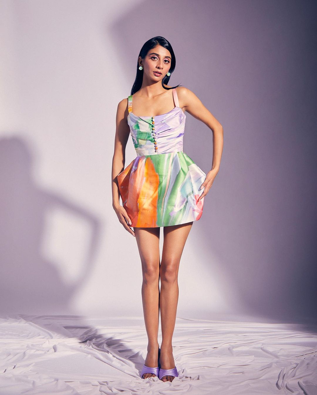 Dolly Singh's Upside-Down Tulip Dress: A Multicolour Abstract Marvel