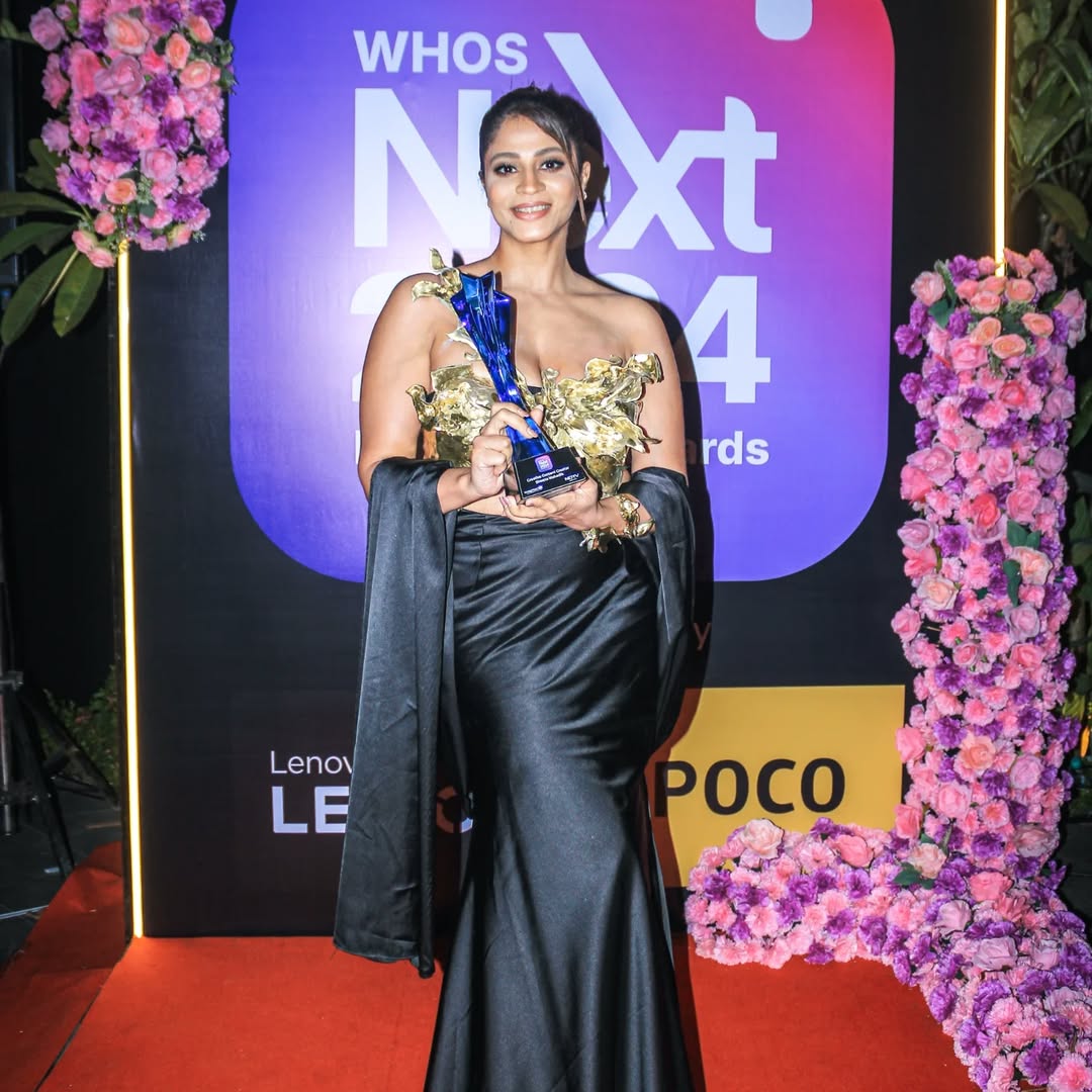 Shweta Mahadik Stuns in Sculpted Black-Gold Glam at WhosNext 2024