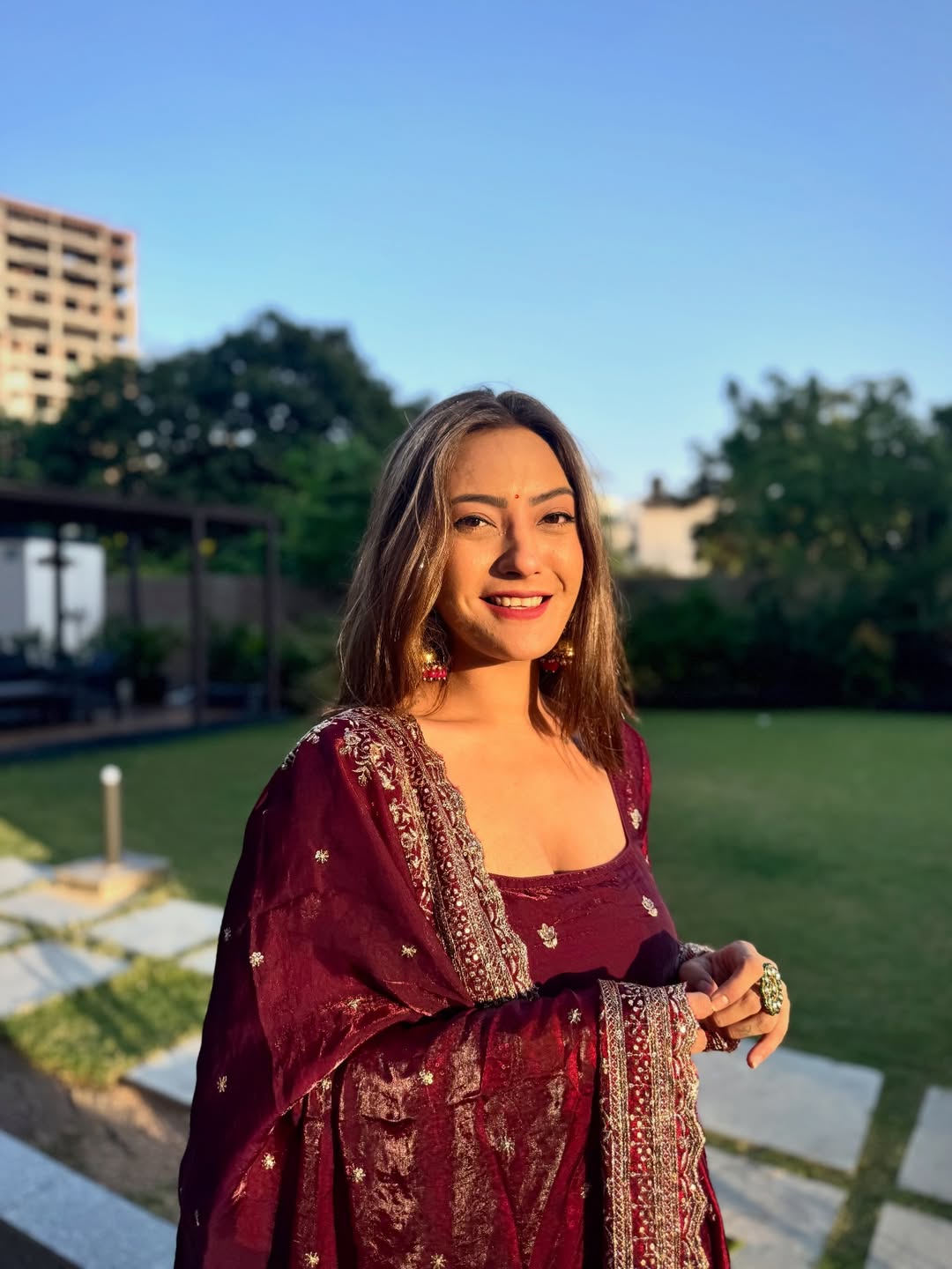 Aashika Bhatia's Elegant Maroon Look