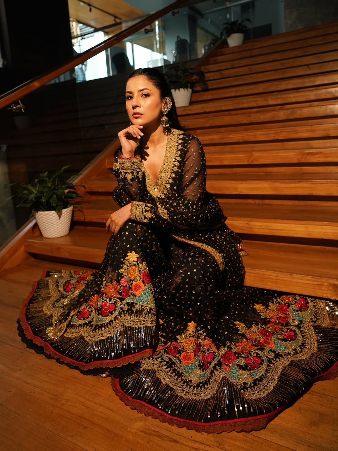 Shehnaaz Gill Channels Timeless Elegance in Black Anarkali Set