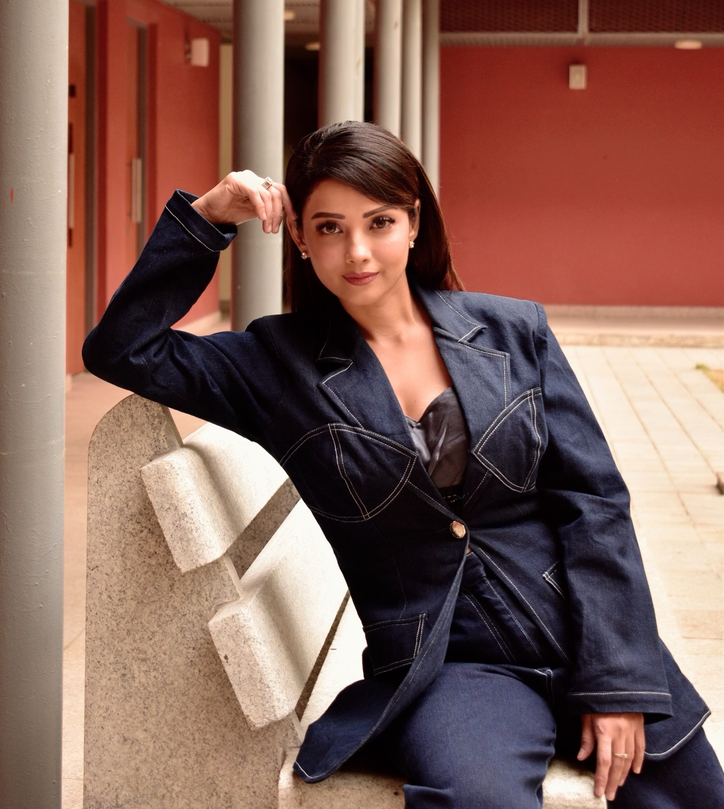 Adaa Khan makes a bold statement in a dark-wash denim co-ord set that perfectly blends structure and style.