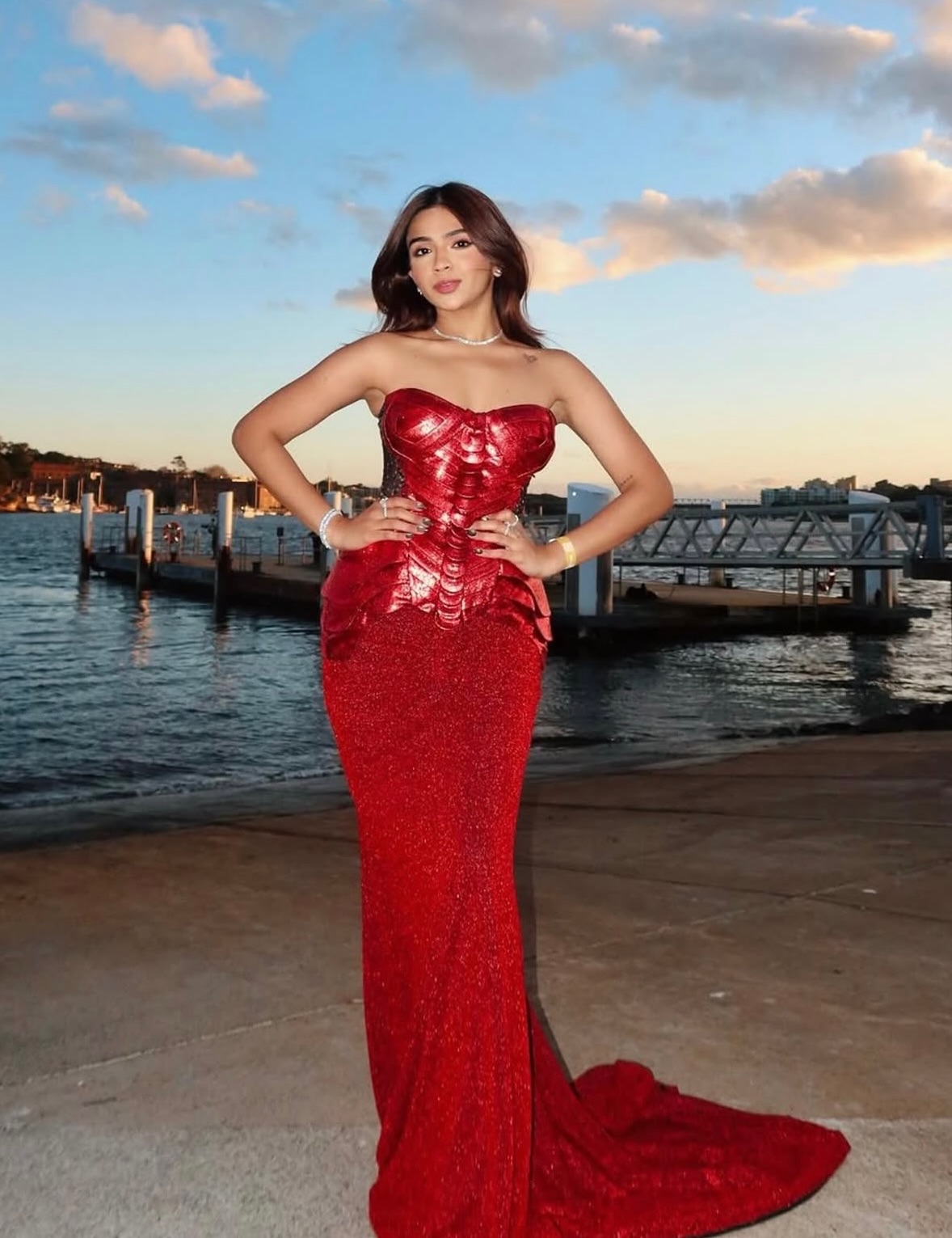 Apoorva Mukhija commands attention in a figure-hugging red sequinned gown that effortlessly blends drama with elegance.