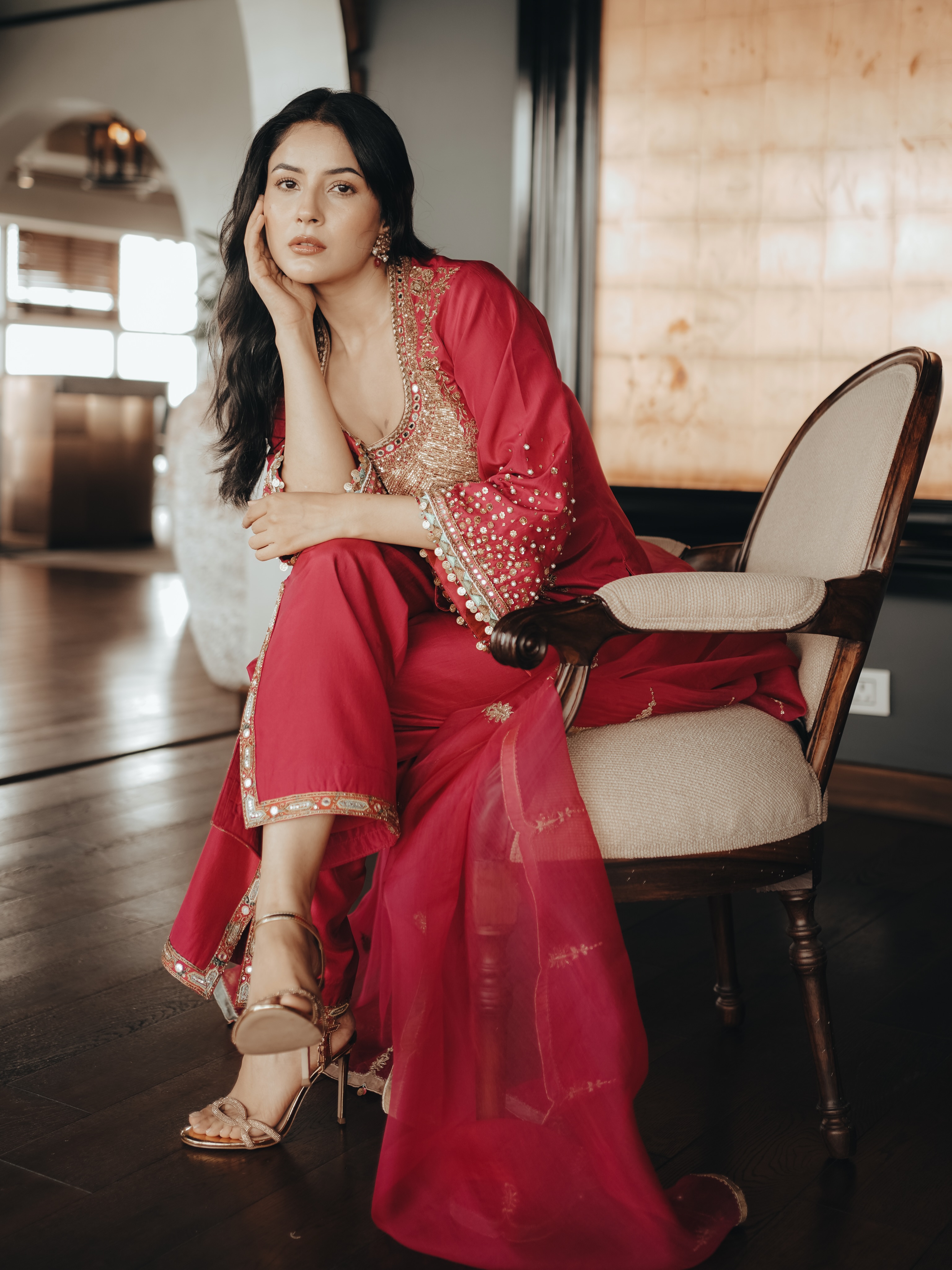 Shehnaaz Gill Serves Regal Elegance in a Striking Red Ensemble