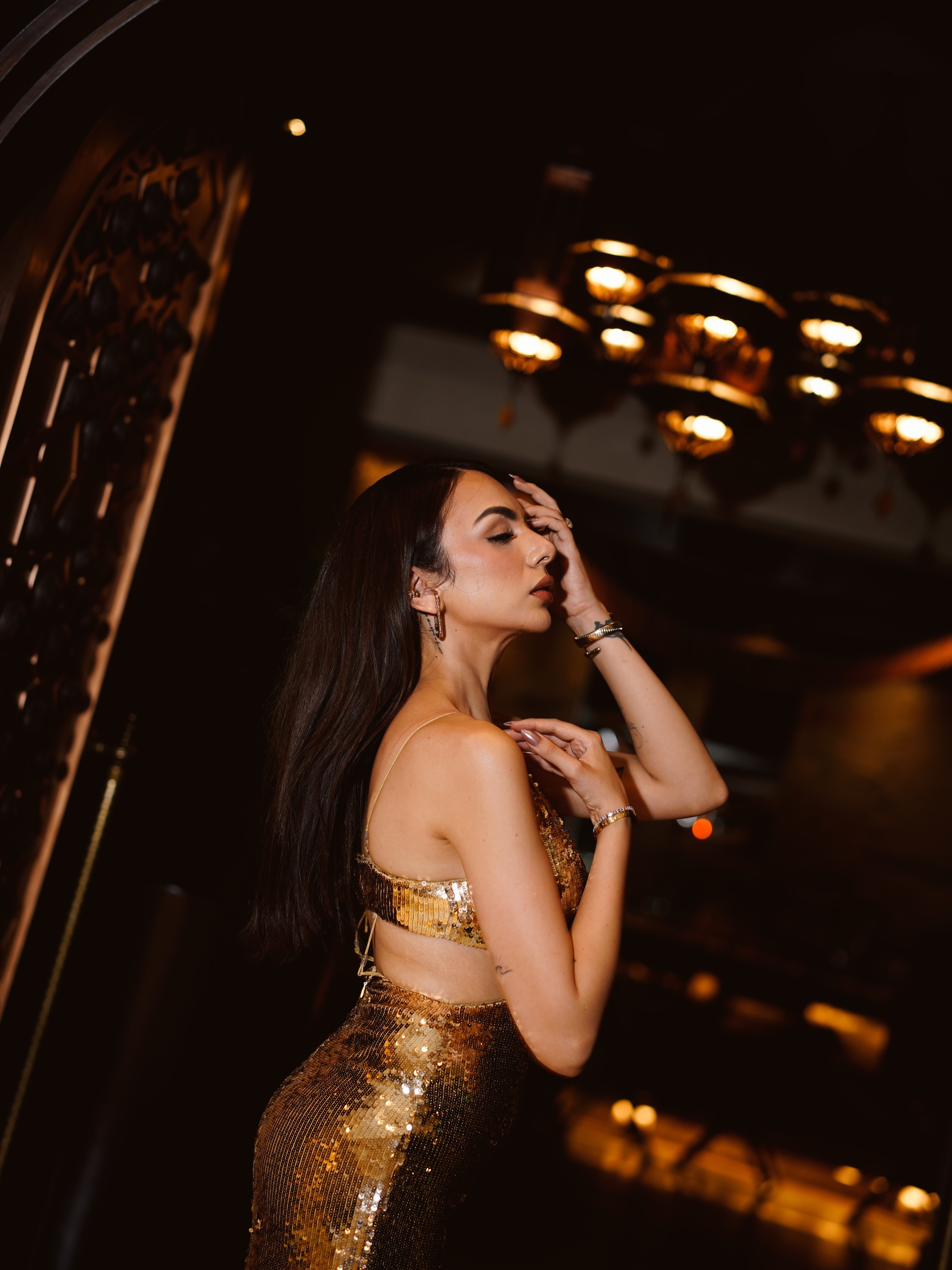 Nitibha Kaul keeps the accessories understated, allowing the statement gown to take centre stage while maintaining a polished aesthetic.