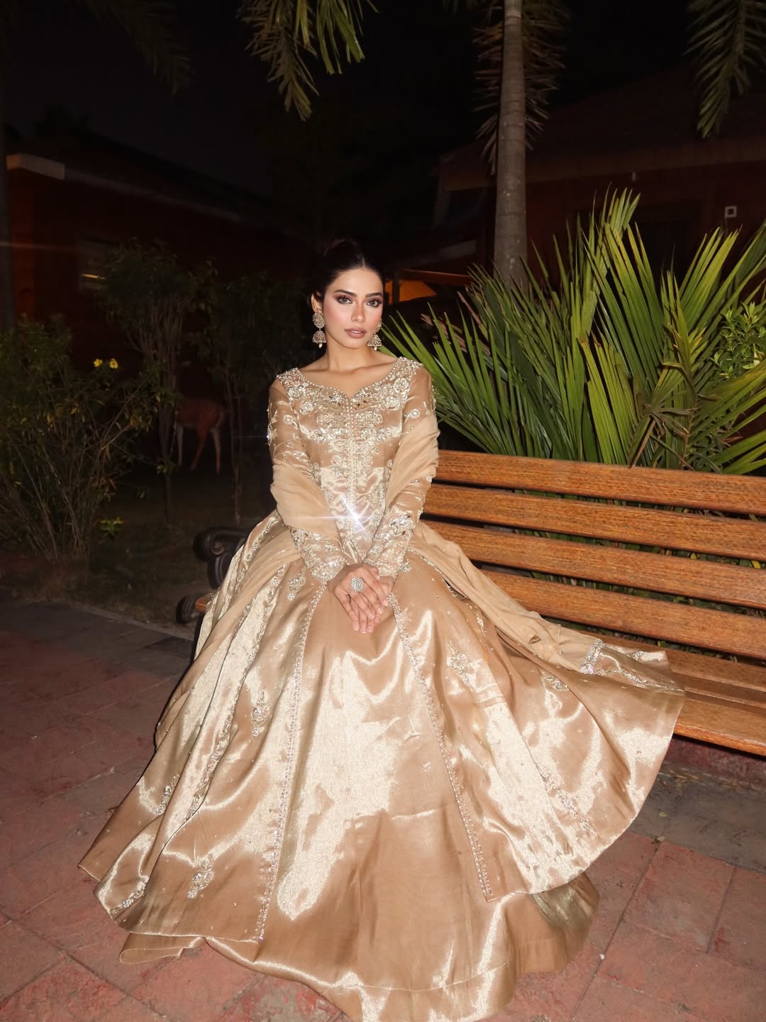 Nagma Mirajkar rocks intricate embroidery layered over luxe fabric, giving the silhouette a grand, regal mood.