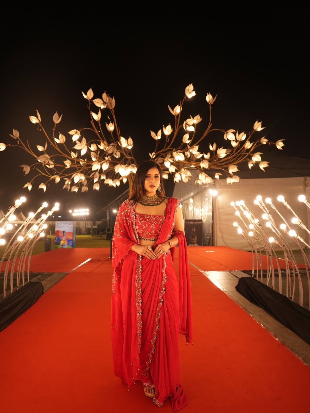 Mannara Chopra completes the look with a statement choker and matching bangles that elevate the vibe instantly.