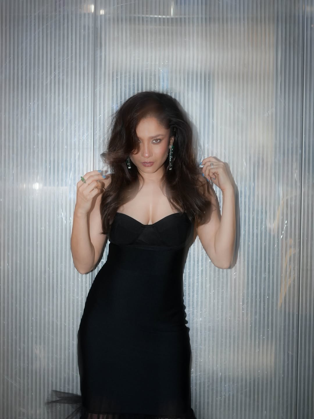 Ankita Lokhande pairs the fit with strappy dark heels that sharpen the silhouette and tie the whole look together.