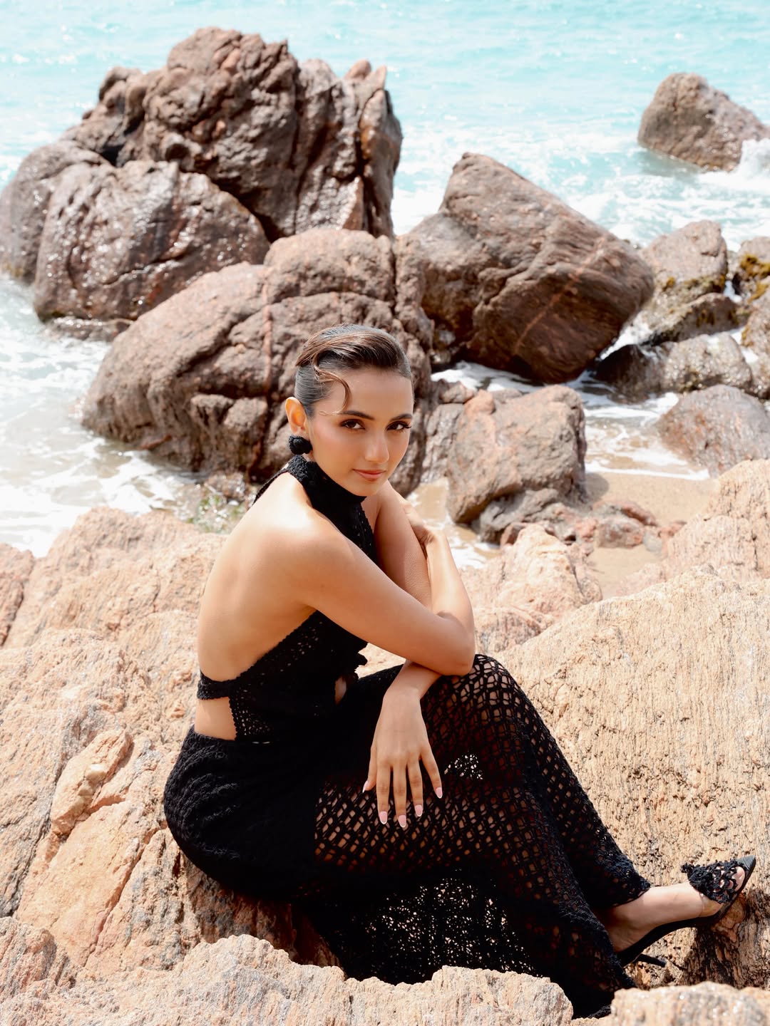 Masoom Minawala elevates the look with a sleek halter neckline, giving the outfit a bold and contemporary edge.