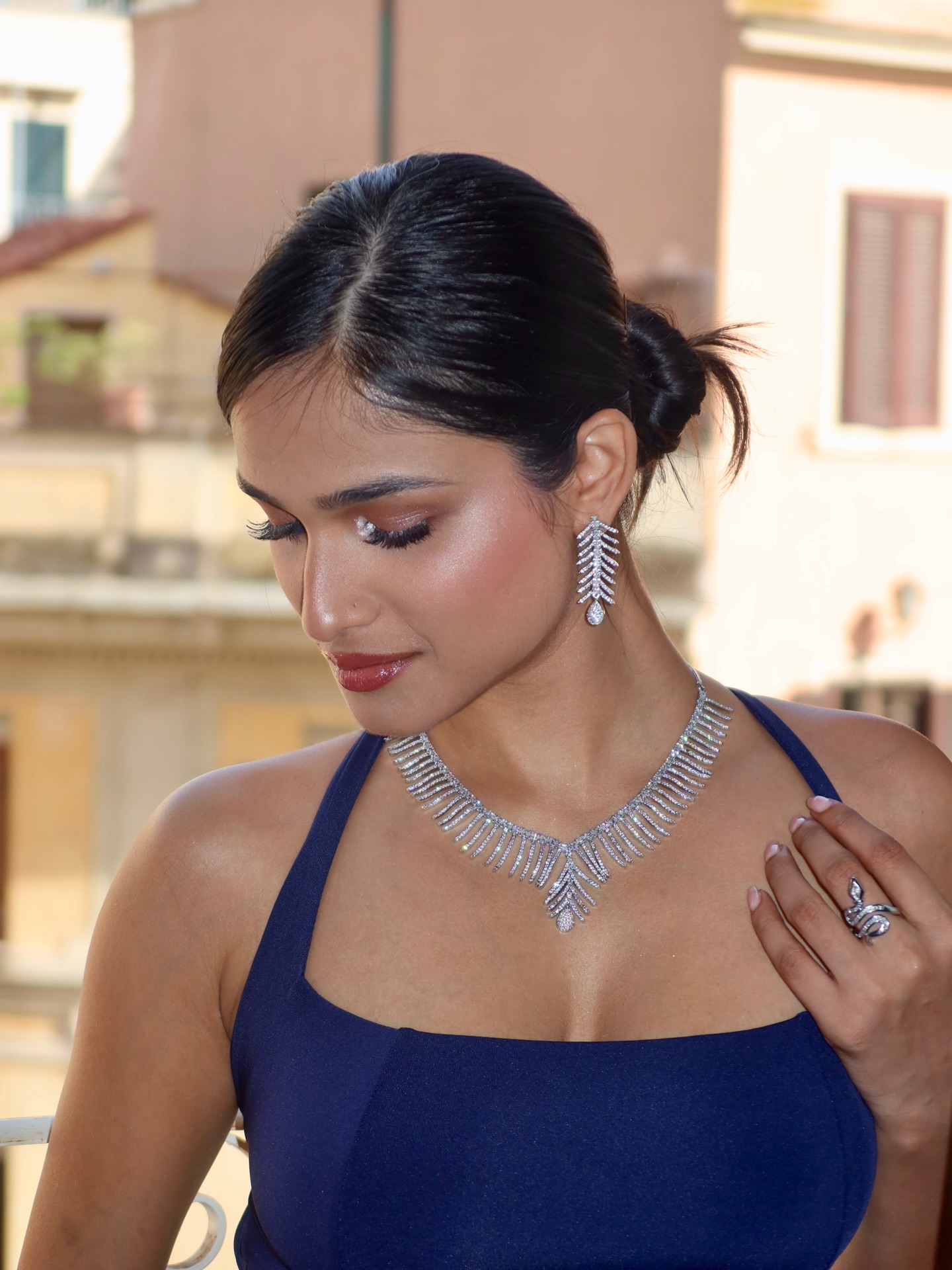 Kashish Kapoor elevates the monochrome look with sparkling jewellery that adds a touch of luxury and refinement.