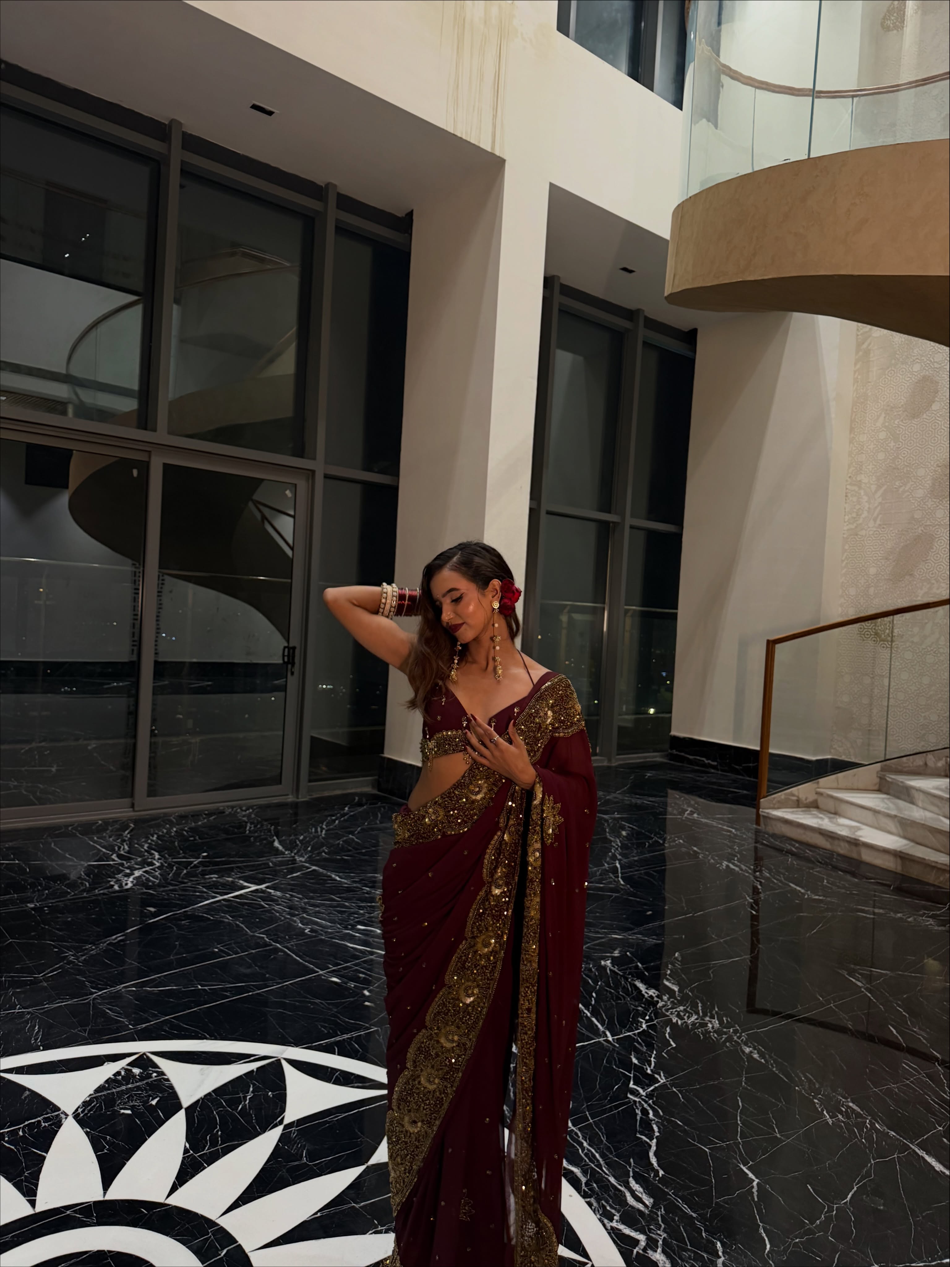 Nancy Tyagi proves that classic silhouettes and rich hues never go out of style, making this look ideal for celebrations.